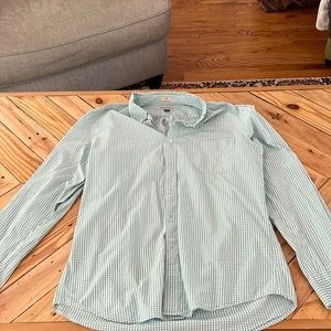 Green and white striped J Crew button up